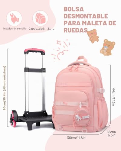 Mochila escolar con ruedas para niña que alivia el peso de los libros 6