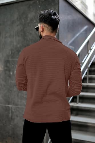 Image of KAJARU Men's Quarter Zip Pullover T-Shirt, Textured Ribbed Long Sleeve, Casual Mock Neck