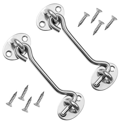 Best Deal Cheap 🛒 Barn Door Lock, 2 PCS 4'' Barn Door Latch Heavy Duty Solid Thicken Stainless Steel Gate Lock Privacy Hook and Eye Latch for Barn Door, Sliding Door, Bathroom, Bedroom, Window