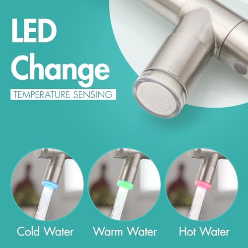 Image of AIMADI Commerical Kitchen Faucet with Sprayer,Single Handle Pull Down Sprayer Kitchen Sink Faucet with LED Light Two Spout,Brushed Nickel