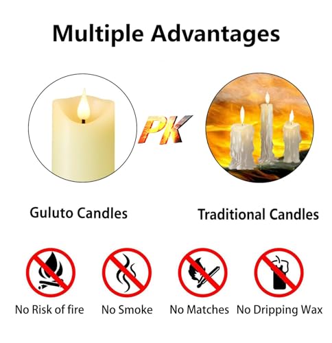 Image of Rechargeable Flameless Candles, 2 inch x 7 inch, ste of 2, Battery Operated Led Candles, Real Wax Candle with Remote and Timer, Ivory 3D Wick Pillar Candle for Home Fireplace, Wedding Decoration