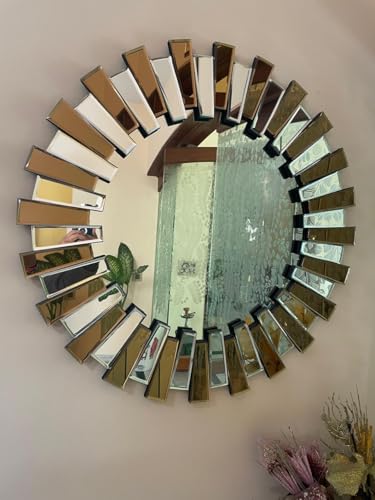 “Aurora Burst” Modern Round Wall Mirror | 30 Inch Decorative Acce...