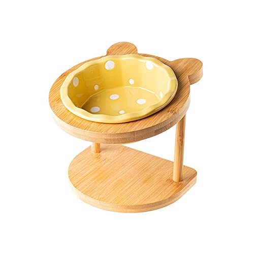 Miski dla psów urocze zwierzęta podwójna miska karma dla psa kota karma podniesiona ceramiczna miska naczynie drewniany stół artykuły dla zwierząt miska na wodę dla psa (kolor: Różowy)