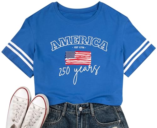 Image of MYHALF Women USA Flag 250th Patriotic 4th July Memorial Day Crop Shirt