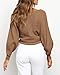 BTFBM Off The Shoulder Sweater for Women Winter Fall Fashion 2026 V Neck Long Sleeve Ribbed Knit Wrap Cropped Sweaters(Camel, Medium)