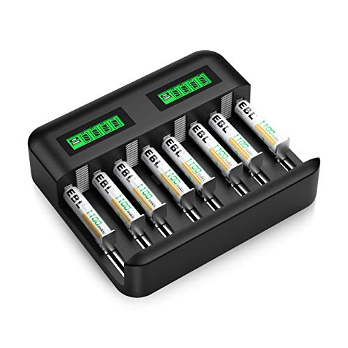 EBL Rechargeable AAA Batteries (8 Counts) with Individual LCD Battery Charger for AA AAA C D Rechargeable Batteries