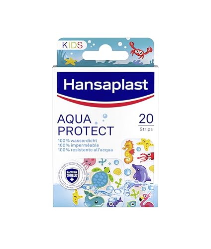 Hansaplast Cerotti Aqua Protect Kids, Cerotti bambini dal design colorato 100% resistenti all'acqua, Impermeabili per bagnetto, mare e piscina, 1 confezione da 20 pezzi in 2 formati