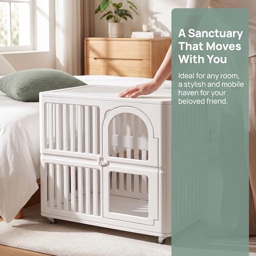 Plastic Dog Crate with Wheels, Single Door Indoor Outdoor Dog Kennel with Clear Acrylic Window, Ventilated, Easy Clean & Easy Assemble Pet Cage for Small/Medium Dogs - Image 4