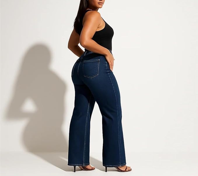 Valvari Jeans, Tummy Control Baggy Straight Leg, Mid-Low Rise High Stretch Jeans, Wide Leg Distressed Stretchy Denim3