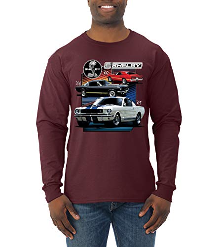 Shelby 65 Powered by Ford Motors Mustang Logo Emblem | Mens Cars and Trucks Long Sleeve T-Shirt, Maroon, Large