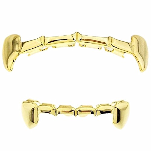 Gold Grillz Teeth Set Best Gift For Son-New Custom Fit 14K Plated Gold Grillz - Excellent Cut For All Types Of Teeth – Vampire Caps Top And Bottom Grill Set - Hip Hop Bling Grillz #TOP2