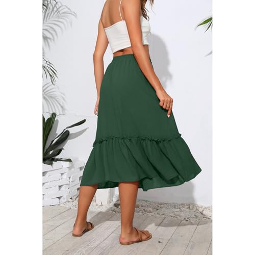 Image of Witsmile Summer Skirts for Women Bohemia Womens Midi Skirt High Waist Pleated Tiered Cover-up(Dark Green,2XL)