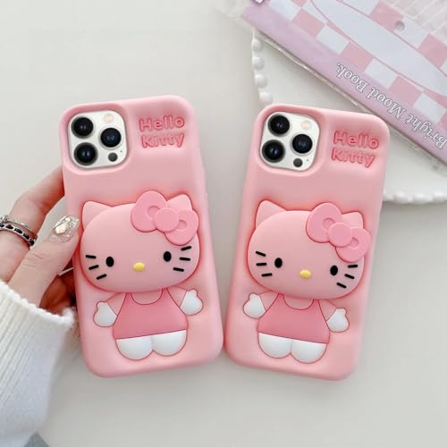 Image of MIDOS Back Cover Compatible with iPhone 14 Pro Max Soft Silicone 3D Cute Cartoon with Holder Full Protective Case for iPhone 14 Pro Max (Case 3), Peach