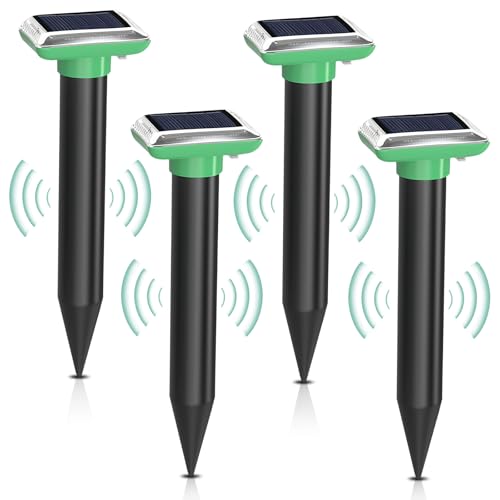 WIYETY Ahuyentador de topos solar, 4 unidades, ahuyentador de topos por ultrasonidos, ahuyentador de topos, IP55, resistente al agua, para césped, jardín, granja, sauce, verde