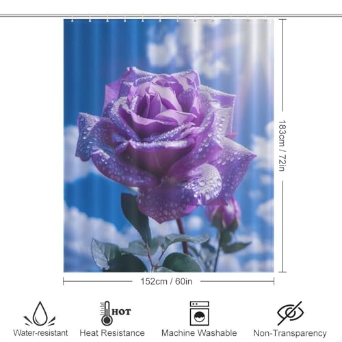Rideau de douche imperméable et lavable en machine motif fleur 152x183 - 4