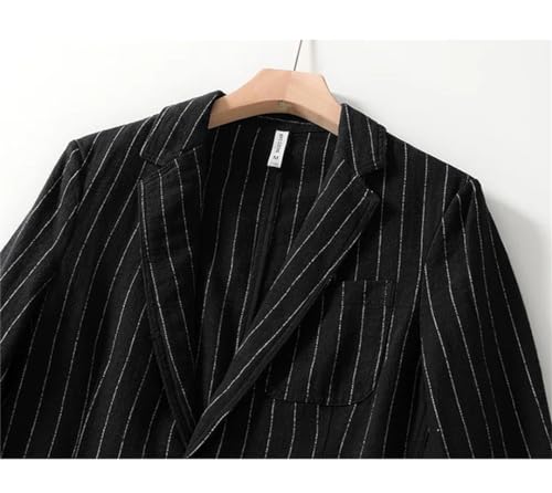 Mens Daily Casual Slim Fit Blazer Cotton Linen Loose Striped Suit Jackets Buttons Lapel Suit3