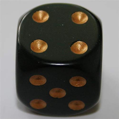 Black with Gold pips Opaque Dice 16mm D6 Set of 12...