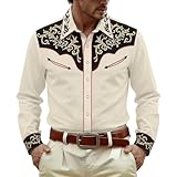 BIBOKAOKE Camisa occidental para hombre con diseño bordado - Camisa de manga larga estilo vaquero | Atuendo elegante para eventos country y ocio, L