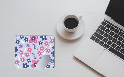 Image of Floral Mouse Pad 9 x 7.5 Inch (23 x 19 cm) | Cute Pink & Blue Flower Pattern Design | Non-Slip Rubber Base | Smooth Surface | 3mm Thick Mouse Pad for Office, Home & Study