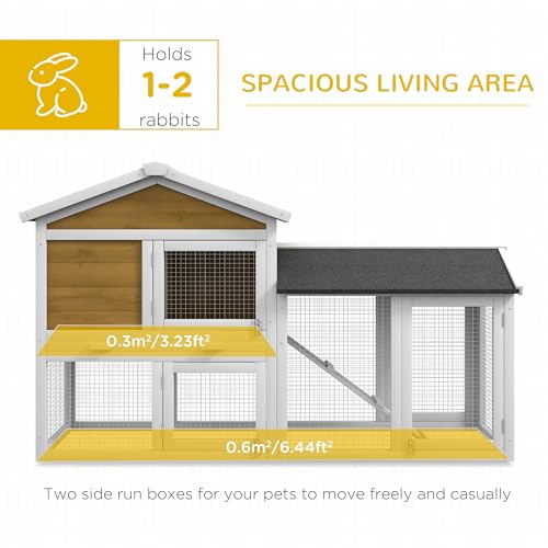 Pawhut USD51-101V00YL0131 58 Inch Rabbit Hutch, Wooden Bunny Hutch, Guinea Pig Cage, Small Animal Enclosure thumb #3