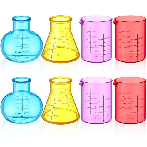 Image of LaRandom 8 Pcs Science Measuring Flask Set for Kids, Graduated Cylinder 30ml Plastic Beakers Science Kits for Kids Ideal for DIY and Lab Experiment, Chemistry, Studies