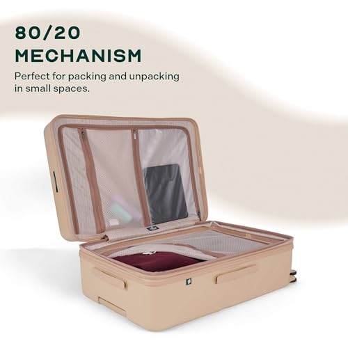 Image of Assembly Cabin Suitcase with8 Spinner Wheels & TSA Lock, Internal Laptop Pocket, Polycarbonate Hard Shell Carry On Luggage for Weekend Getaways, Beige, 20-Inch