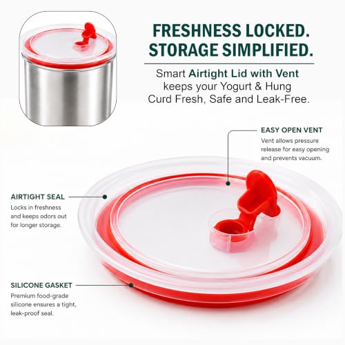 Image of JD Fresh Stainless Steel Greek Yogurt and Hung Curd Maker /Airtight Storage Container with Multipurpose Food & Oil Strainer /BPA Free Fine Mesh Stainer for Thik Homemade Curd,Panner & More (750 ML)