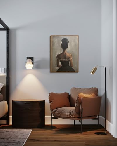 Image of KISSFOX Vintage Framed Wall Art Decor Victorian African American Pictures Paintings Wall Decor Moody Black Girl Canvas Art Prints Modern Farmhouse Black Woman Artwork For Kitchen Living Room Bedroom