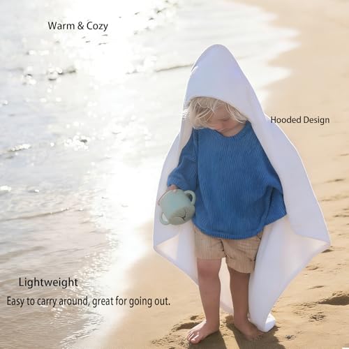Image of Baby Hooded Bath Towel 31.5 inchx31.5 inch Ultra Absorbent Cloud-Soft Cozy Coral Fleece, for Newborn Infant Toddler Up to 3 Years, Unisex Bathrobe Blanket 2PCS(White Pink)
