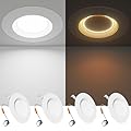 Ensenior 5/6 Inch 5CCT LED Can Lights with Night Light 4 Pack, Retrofit Led Recessed Lighting, Baffle Trim, Dimmable, 9W=110W, 1000LM, 2700K/3000K/3500K/4000K/5000K Selectable, IC Rated - FCC