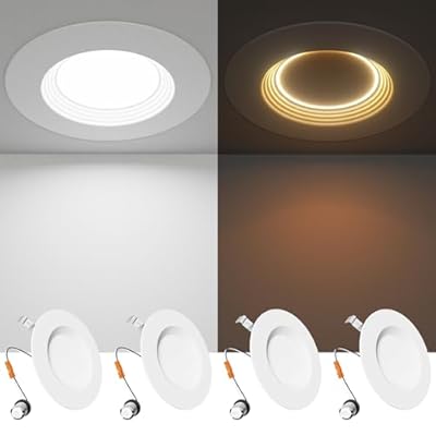 Ensenior 5/6 Inch 5CCT LED Can Lights with Night Light 4 Pack, Retrofit Led Recessed Lighting, Baffle Trim, Dimmable, 9W=110W, 1000LM, 2700K/3000K/3500K/4000K/5000K Selectable, IC Rated - FCC