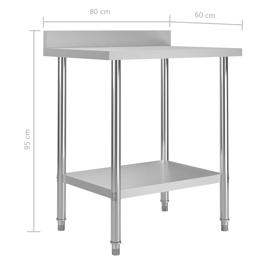 Gecheer Mesa de Trabajo, Resistente con Salpicadero y Estante Inferior 80 x 60 x 93 cm Acero Inoxidable para Cocinas Comerciales, Restaurantes, Escuelas