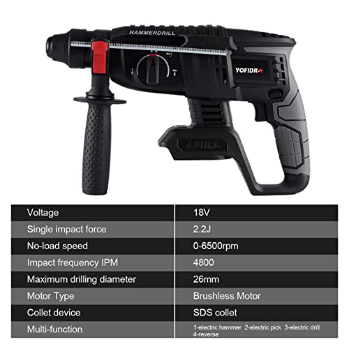TEMSOOM Yofidra 3-in-1-Elektrohammer, elektrische Spitzhacke, elektrische Bohrmaschine, bürstenloser Motor, kabelloses… – Bild 6