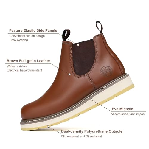 Mens Chelsea 6" Fashion Pull-On Soft Toe Work Boots Slip Resistant and Oil Resistant2