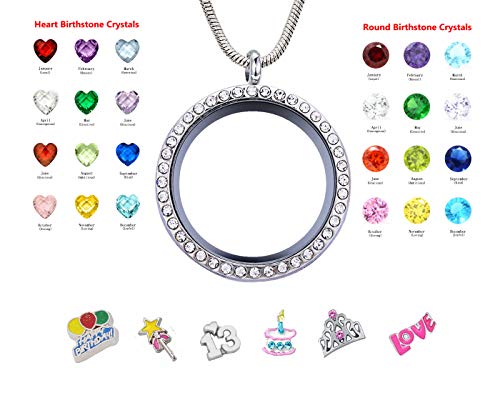 Happy 13Th Birthday Gift, Floating Charms Memory Locket, Diy Stainless Steel Pendant Necklace With Birthstones For Niece Daughter Granddaughter Cousin Best Friend Sister Classmate #TOP5