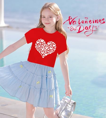 Image of Tkria Girl Crop Tops Valentine Short Sleeve Tshirt Tie Dye Heart Teen Girls Shirt Clothes 6-14 Years