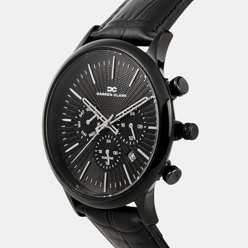 Image of Darren Clark Men Quartz Black Dial Chronograph Leather Watch 1015F-L0404