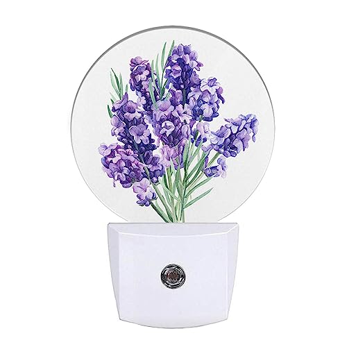 Image of EKOBLA Lavender Bouquet Night Light, Purple Floral Night Lights Plug Into Wall with Dusk to Dawn Light Sensors, Warm Nightlights for Bedroom, Bathroom, Hallway, Kitchen