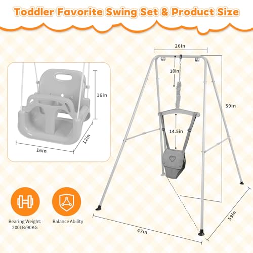 Image of 4-in-1 Toddler Swing Set & Baby Jumper and Bouncer for Toddlers | Foldable Baby Swing Stand for Outdoor /Indoor Play, Easy to Assemble and Store for Ages 6 Months to 10 Years Old