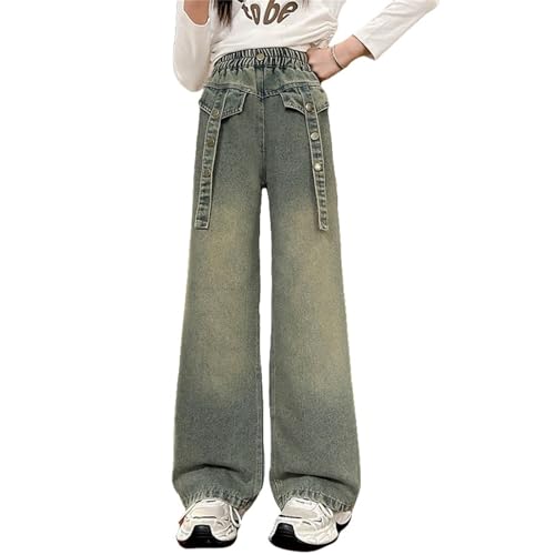 Girls Baggy Straight Leg Jeans Elastic Waist Cute Denim Pants Trendy Y2K Hip Hop Streetwear Trousers