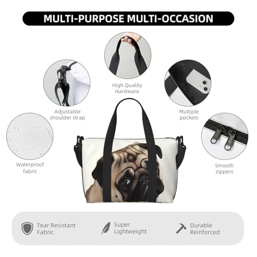Travel Duffel Bag for Men Gym Bag, Pug Dog Luggage Bag with Shoulder Strap, Large Gym Tote Bag for Women, Weekender Overnight Bag, Foldable Carry on Bag for Airplane4