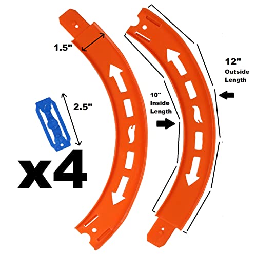 Image of Hot Wheels Curve Tracks 4-Pack 8 Pieces Plus 4 Connectors 10 Inches Long