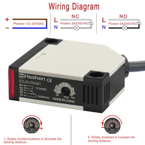Image of Heschen Photoelectric Sensor Switch, E3JK-R4M1, DC12-24V, Feedback Reflection Type, Detection Distance 4 Meter, with Reflector Panel