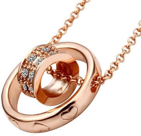Rose Gold Color Dual Ring Rhinestone Crystal Necklace