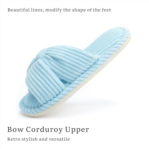 Image of Chantomoo Slippers for Women Memory Foam House Womens Slipper Slides Home Bedroom Bathroom Spa Open Toe Corduroy Bow Slippers Cozy Comfortable