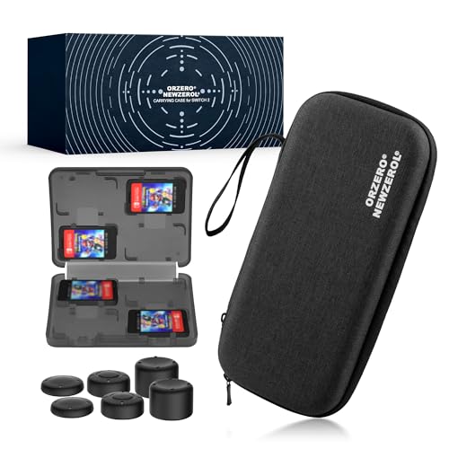 Orzero NEWZEROL (8 in 1) Set Custodia per Switch 2, con Tappi Jotstick e 20 Cartucce di Gioco, Borsa da Trasporto Antiurto con Doppia Cerniera, Custodie Portatile Rigida con Fodera Morbida