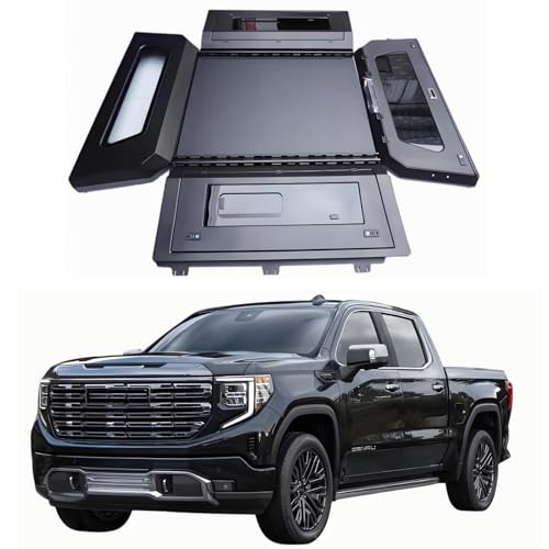KDUTDS Tonneau Cover Pickup Truck Topper Bed Cap Canopy for GMC Sierra 1500 2500HD 2019-2025 2026 Bed Cover with Lock Hardtop Accessories 5.8ft / 6.5ft Box(5.8ft Side Glass Sliding Window)