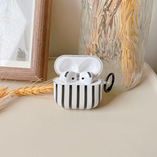 Image of MINSCOSE for AirPods 4 Clear Case,Cute Striped Aesthetic Pattern Design with Trendy Keychain Ring,Soft TPU Protective Shockproof Cover with Cleaner Kit for Girls Women for Airpods 4-White