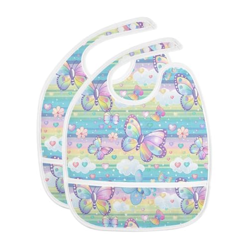 Butterflies Flowers Cartoon Bibs with Snaps Travel with Baby Cotton 2 Pack Drooling Bibs for Teething