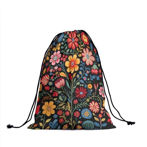 Image of Nerxy Mexican Floral Grip Bag - Colorful Gymnastics Grip Bag Flower Gymnasts Gym Bag Drawstring Gift Bag Gym Storage Pouch for Sports Party Favors